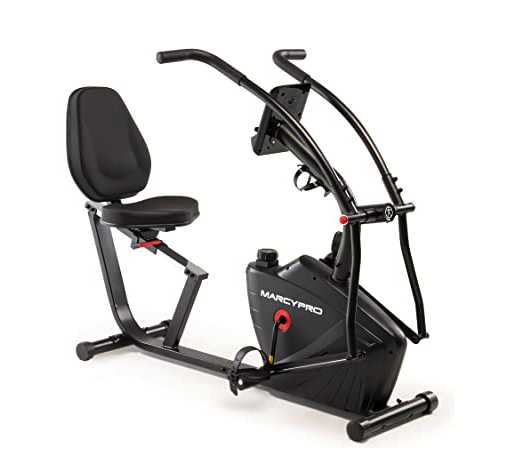 Marcy Dual Action Cross Training Recumbent Exercise Bike with Arm Exercisers, Gym Equipment for Work from Home Fitness, Black JX-7301