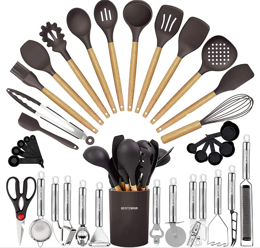 Silicone Cooking Utensil Set, 14Pcs Kitchen Utensils Set Non-Stick Heat Resistan