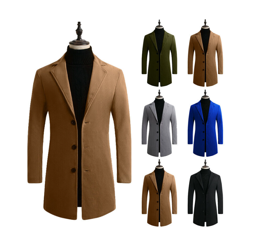Mens Winter Warm Formal Trench Coat Long Jacket Tops Smart Work Overcoat Outwear