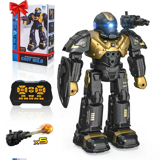 FEBFOXS RC Toy Robot, Kids Smart RC Robot Toy Mini Robot Talking Singing Dancing Interactive Touch Sensor Infant Toddler Children Robotics with Remote Control for Kids 3-10 Years, Gold